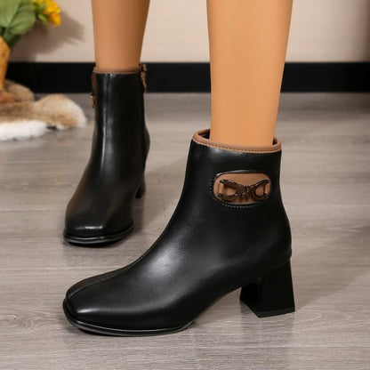 Casual Plus-Size All-Match Square Head Chunky Heel Martin Boots for Women