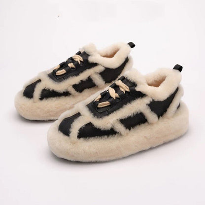 Woman's Thick Sole Lamb Wool Outerwear Half Slippers