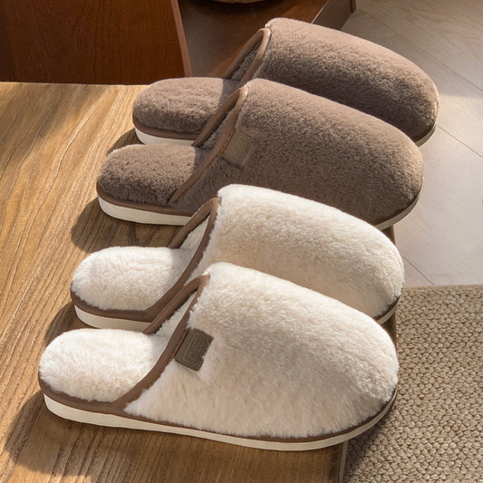 Winter Plush Slippers – Warm, Non-Slip Solid House Shoes for Women & Men, Bedroom Floor Slippers