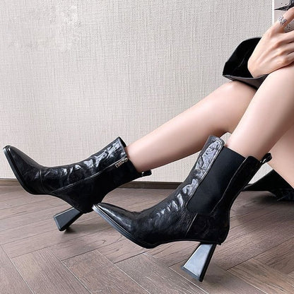 Woman's Square Head Boots with Chunky Heels