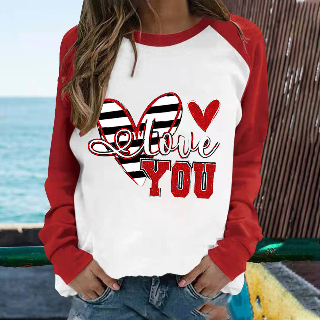 Plus Size Women's Color Matching Printing Love T-shirt