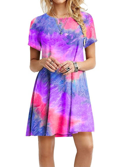 Slim-fit Dazzling Rainbow Tie-dye Printed Dress