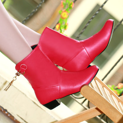 Women's Low Heel PU Leather Ankle Boots