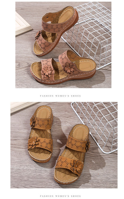 Women's Casual Flat Sandals with Flower Detail