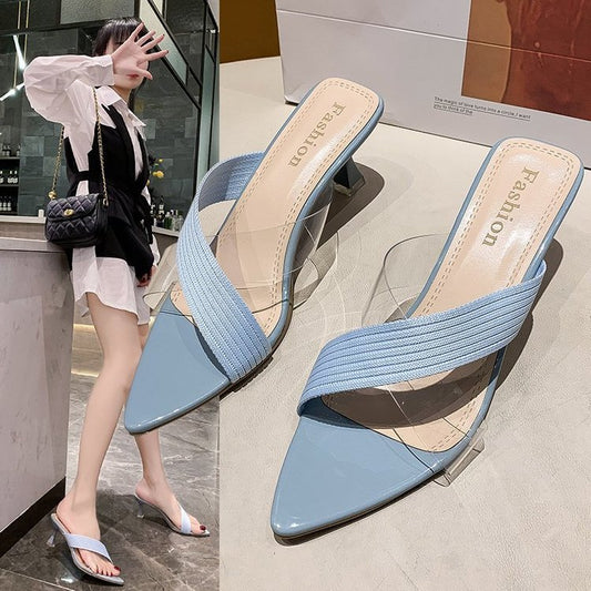 Transparent Cross-Strap Pointed Stiletto Sandals and Slippers for Women