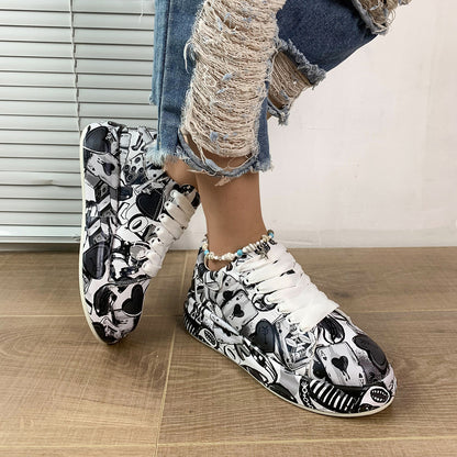 Thick-Soled Round Toe Lace-Up Sports Shoes