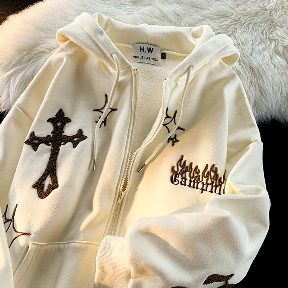 American Vintage Cross Embroidered Cardigan Hoodie