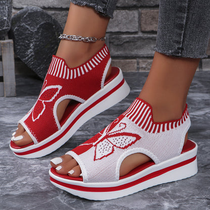 Women's Summer Butterfly Print Casual Sports Sandals with Breathable Flying Woven Flat Design