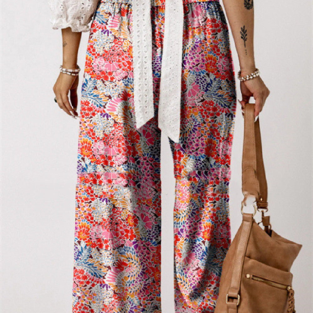 Loose Floral Drawstring Women's Trousers