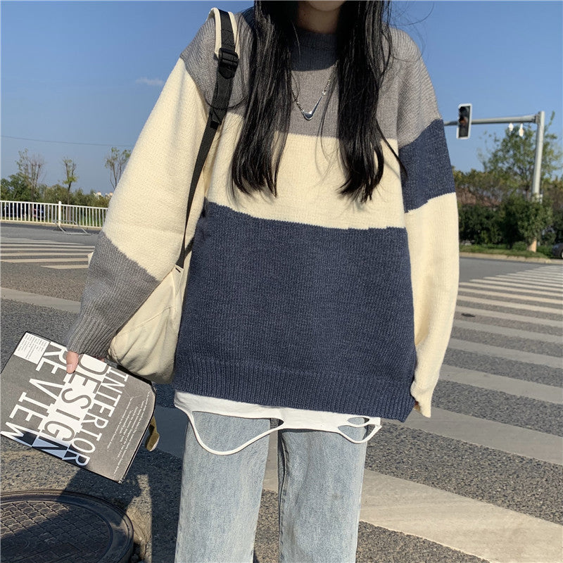 Japanese Retro Contrast Sweater – Soft Milk Collection
