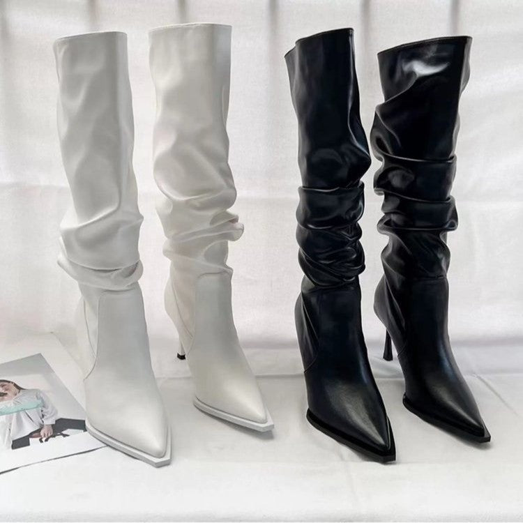 Women's Pointed Pleated High Boots in European and American Style