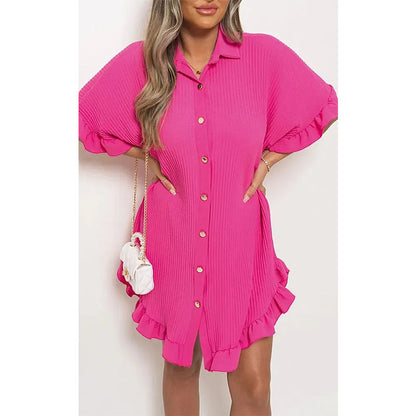 Fashion Ruffle Sleeve Shirt Dress