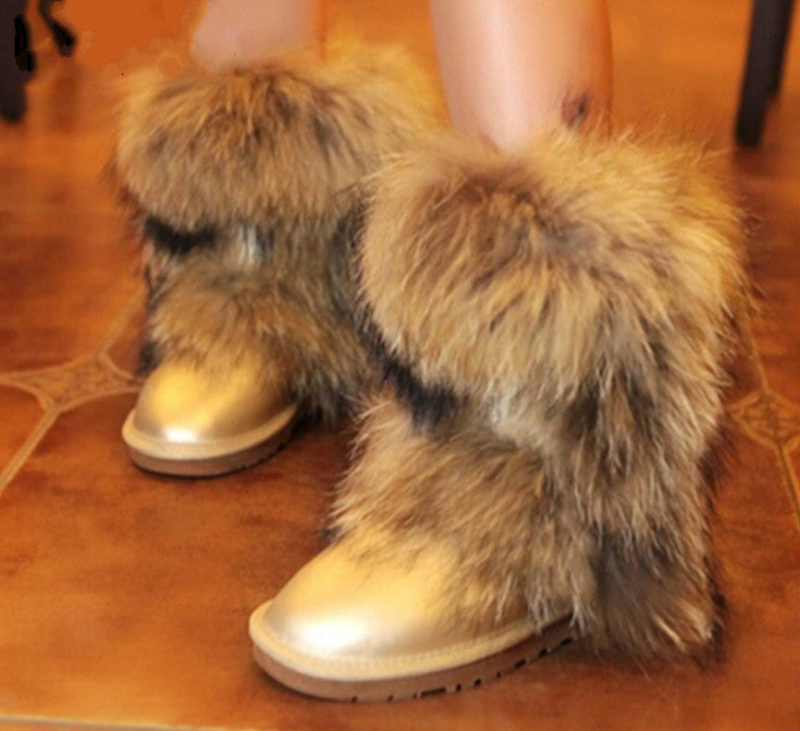 Women's Winter Mid-calf Fox Fur Snow Boots