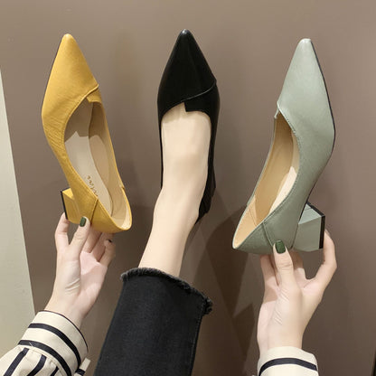 Chunky Heel Low-Cut Pointed Toe High Heel Pumps for Women