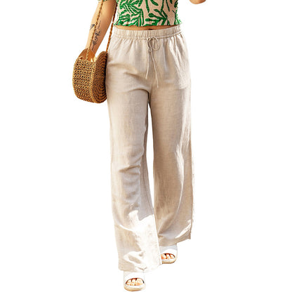 Women's Summer Casual Solid Color Drawstring Wide-leg Pants