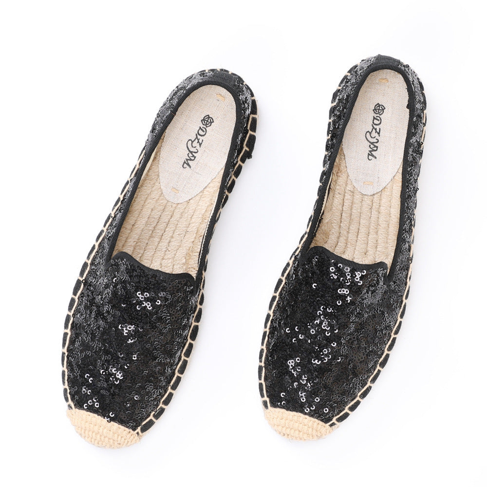 Women's Solid Color Sequin Canvas Shoes – Breathable and Fashionable Casual Footwear