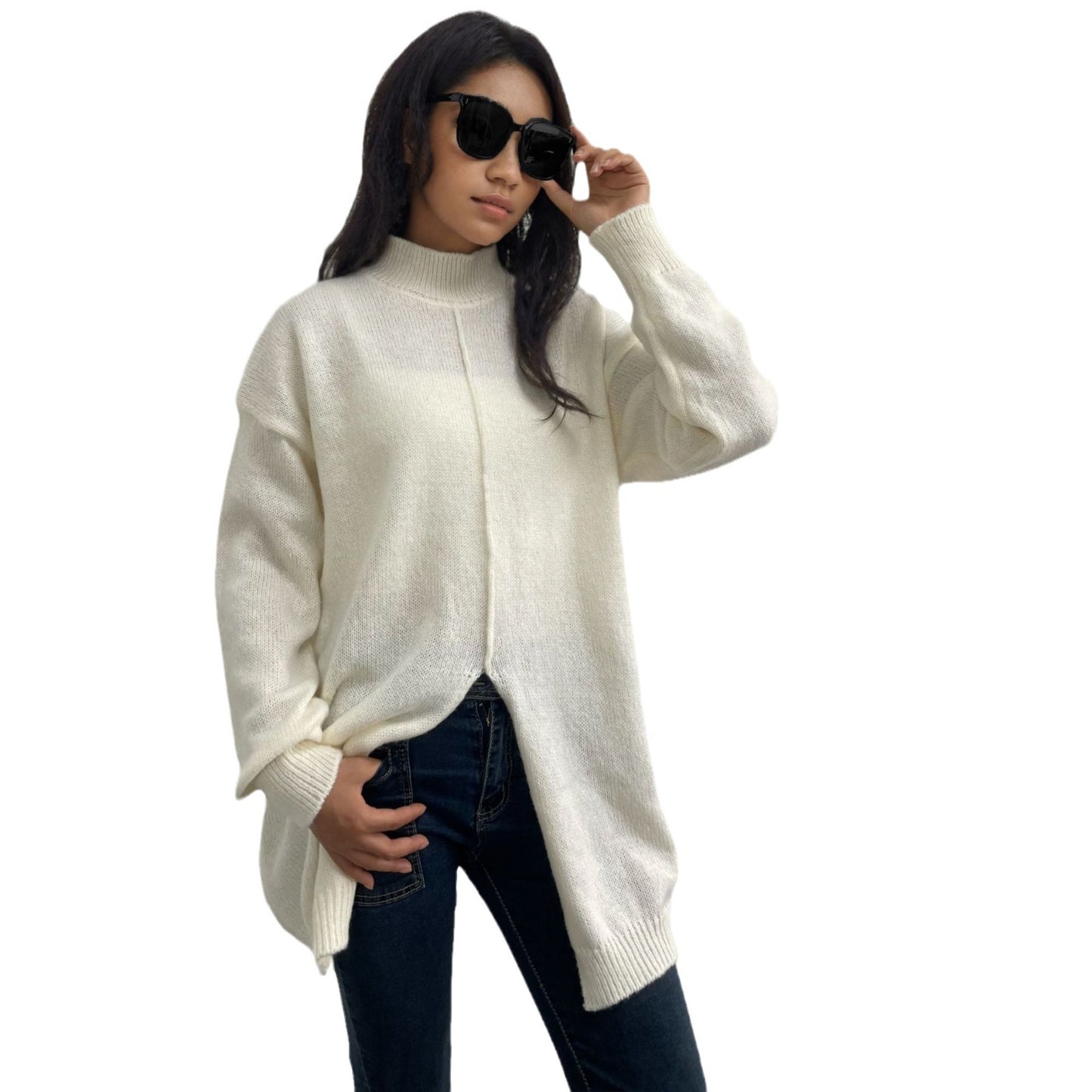 Pure Color Half-Collar Pullover Sweater – Fall & Winter Collection