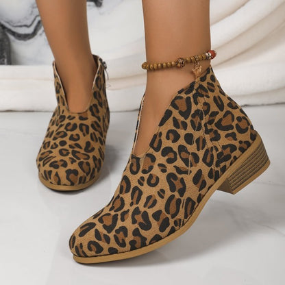 Fashion Suede V-Cut Ankle Boots with Side Zipper and Round Toe