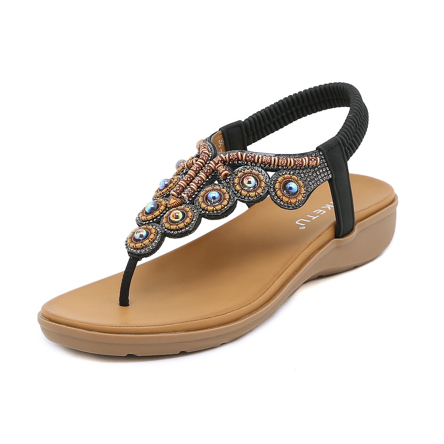 Women's Bohemian Beaded Sandals – Rhinestone Buckle Design