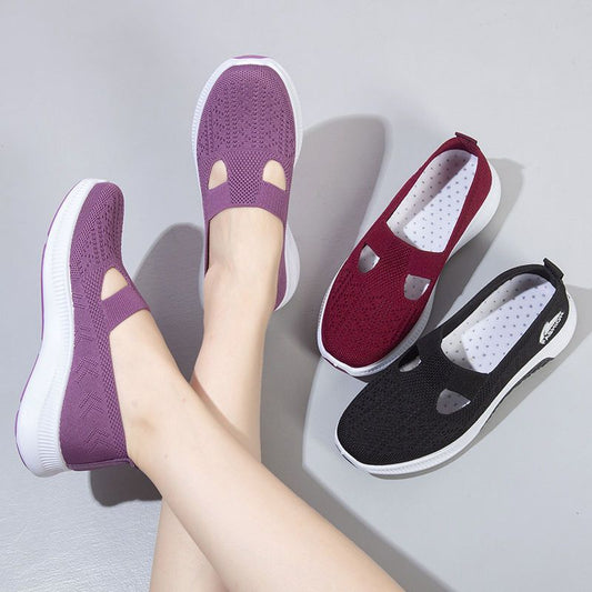 Spring Elegance: Stylish Fly Woven Mesh Ladies' Casual Pumps with Cushioned Soles