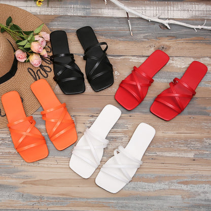 Breathable Outdoor Fashion Roman Cross Woven Flat Slippers