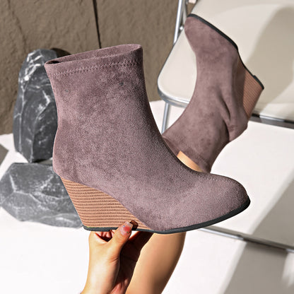 Winter Suede Height-Increasing Shoes, Warm Solid Ankle Boots for Women