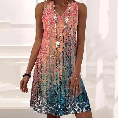 Stylish Sleeveless Print Women's Loose Fitting Dress