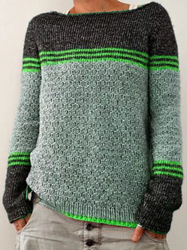 Women's Contrast Color Loose Striped Top Knitted Sweater