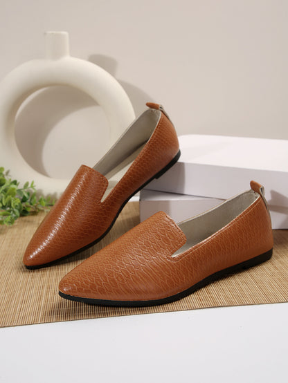 Simple Pointed Snake Pattern Flat Pumps – Slip-On Lazy Shoes for Foreign Trade