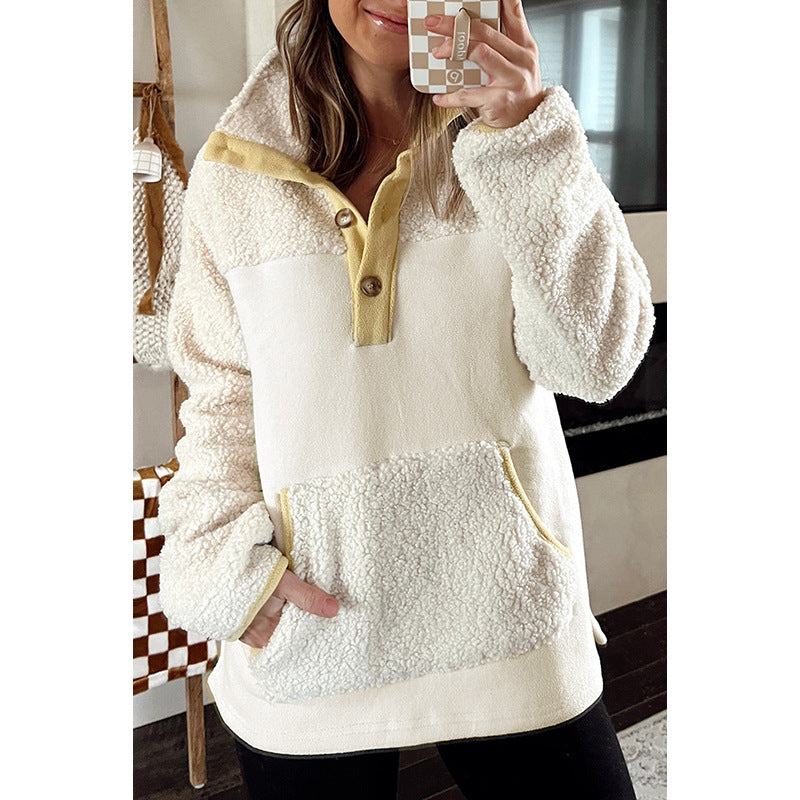 Women's Loose Casual Lamb Wool Sweatshirt with Band Pocket