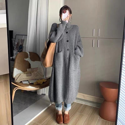 Women's Turtleneck Sweater Coat, Single-Breasted Solid Color Long-Sleeve