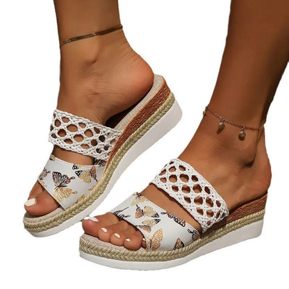 New Plus-Size Platform Peep-Toe Sandals with Rope Bottom