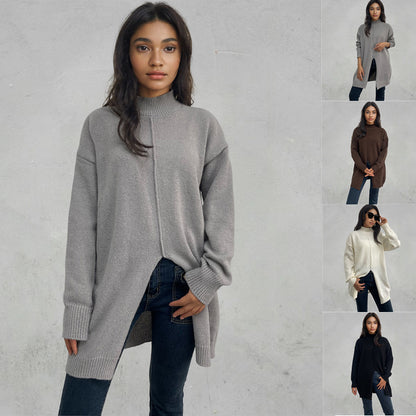 Pure Color Half-Collar Pullover Sweater – Fall & Winter Collection