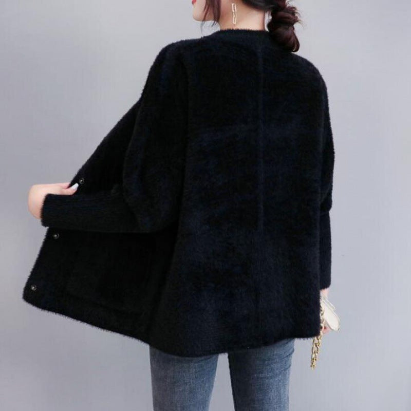 Thickened Double-Sided Velvet Knitted Cardigan - Loose All-Matching Style