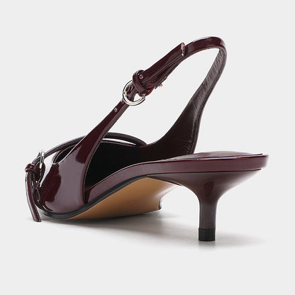 Wine Red Retro Pointed Toe Slingback Mules with Strap