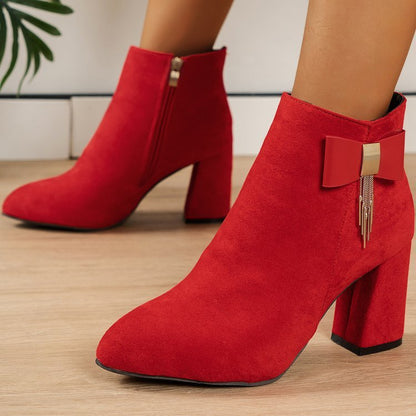 New Festive Chunky Heel Boots – Side Zipper Design