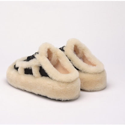 Woman's Thick Sole Lamb Wool Outerwear Half Slippers