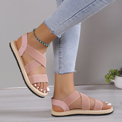 Soft Bottom Cross Plus Size Flat Roman Shoes