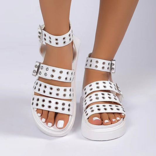 Women's Outdoor Sandals with Open Toe, Thick Bottom, and Rivet Button Detail