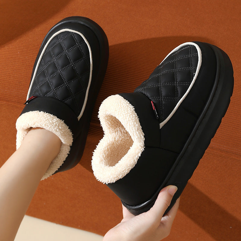 Winter Plush Cotton Shoes – Warm Thick-Bottom Waterproof Home Slippers for Women