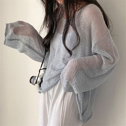 Loose Long Sleeve Lightweight Hollow Knit Top