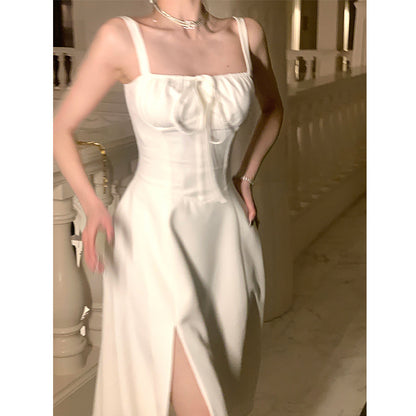 White Suspender Dress Women's Design Sense