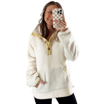 Women's Loose Casual Lamb Wool Sweatshirt with Band Pocket