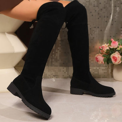 Women's High Platform Fashion Boots – Solid Color Design