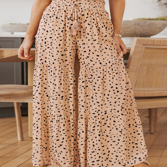 Women's Wide-leg Pants Leopard Print Ruffled Trousers