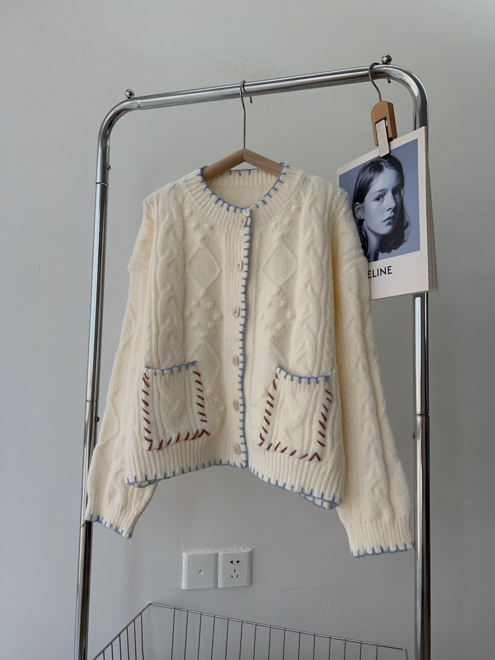 Women's Knitted Cardigan with Machine Embroidery Design