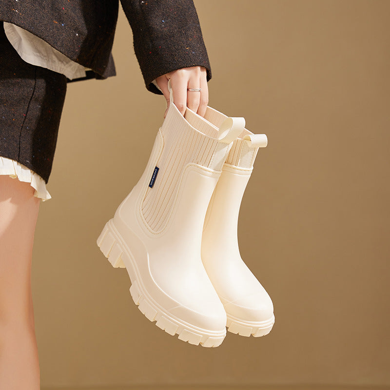 Women's Wear-Resistant Waterproof Rain Boots with Height-Boosting, Non-Slip Sole