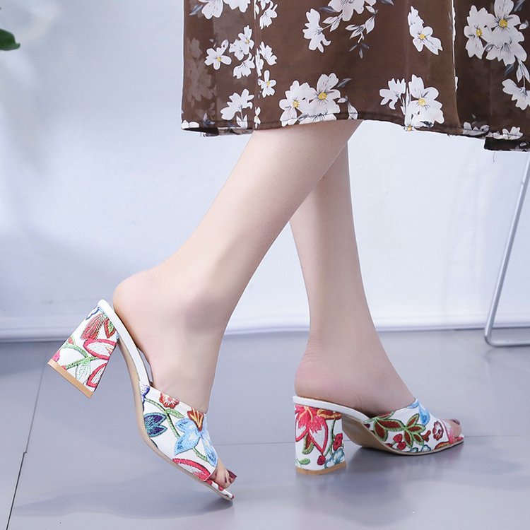 Women's Casual Outdoor Printed Chunky Heel Slippers