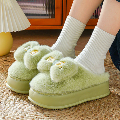 Women's Winter Bowknot Plush Thick-Soled Cotton Slippers