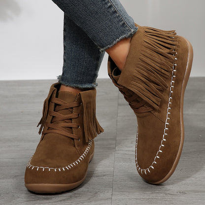 Plus-Size Women's Tassel Lace-Up Booties – Stylish and Comfortable